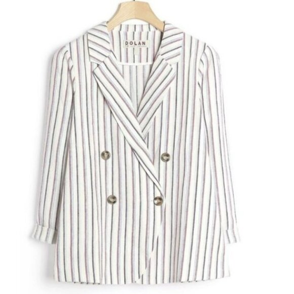 Anthropologie Dolan Left Coast Anna Double Breasted Linen Striped Blazer Medium - Picture 1 of 12